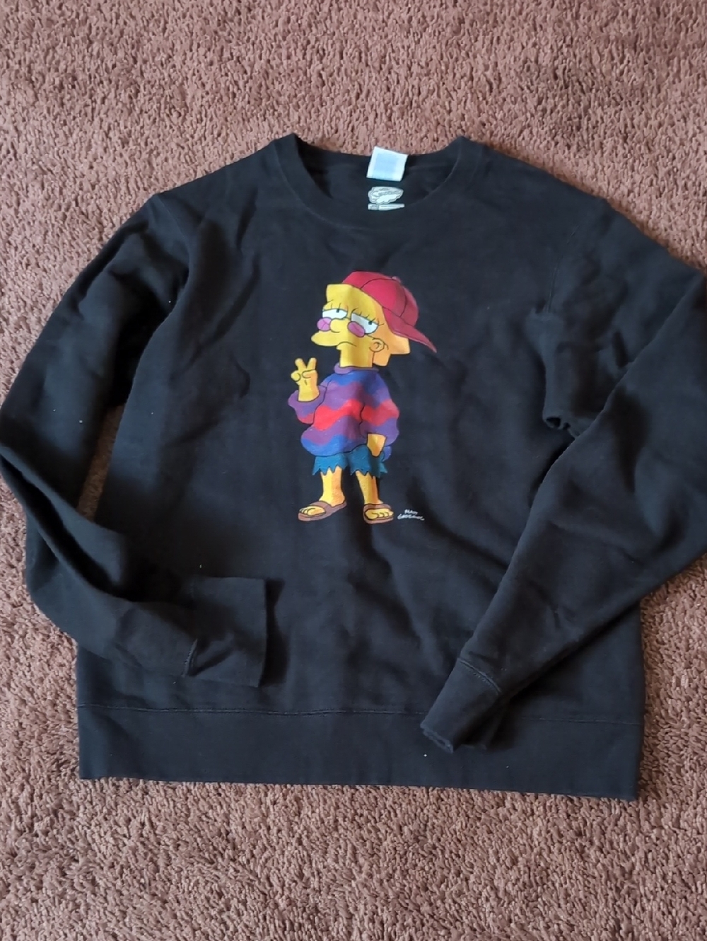 Black Crewneck Sweatshirt with Colorful Cartoon Graphic